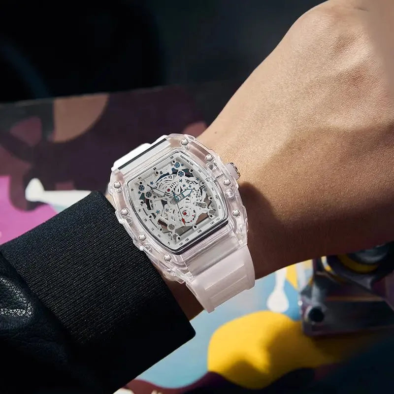 Relógio Masculino Vazado Hollow Design Quartzo Luminoso à Prova D'água - Estilo Moderno