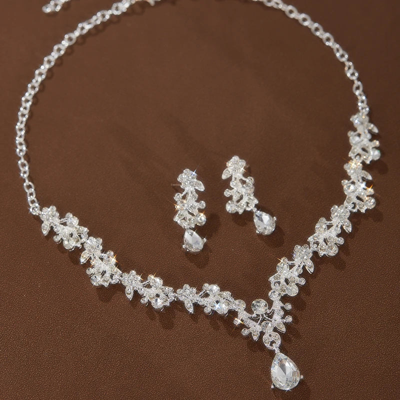 Conjunto de Joias para Noiva com Zircônia e Strass Colar + Brinco