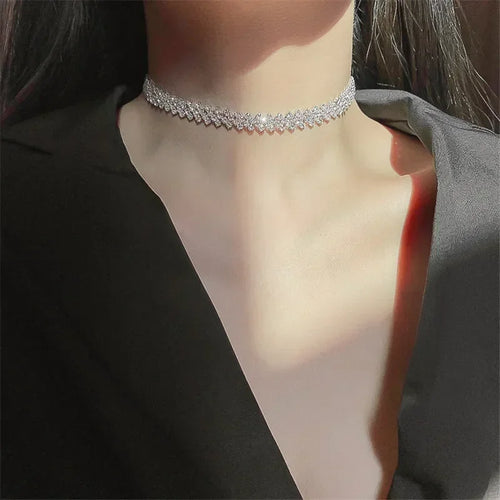 Colar Choker Luxo Strass Completo Geométrico Cristal - Gargantilha Elegante Casamentos Festas