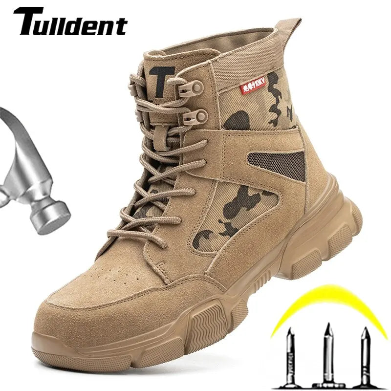 Bota Tática Masculina Bico de Aço Desert Combat - Indestrutível Antifuro Segurança Outdoor