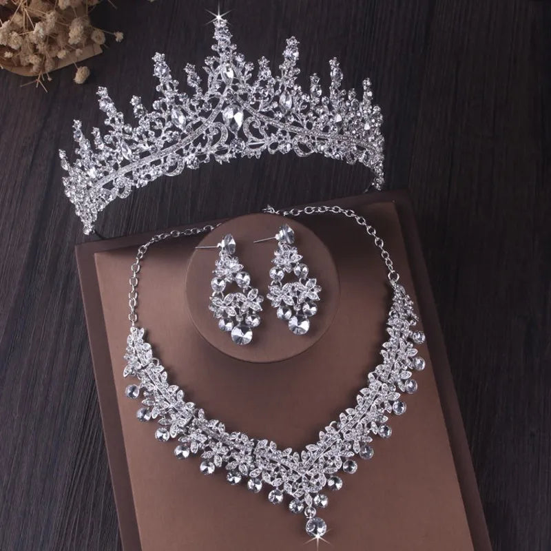 Conjunto Joias Barroco Noiva Luxo Cristal Tiara Coroa Colar Brincos - Kit Completo Casamento Dubai
