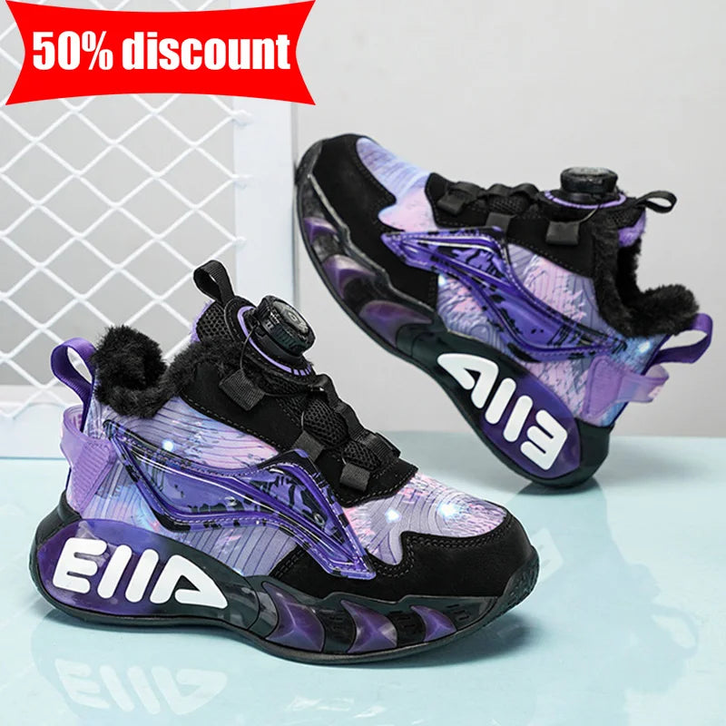 Tênis Infantil Sola Grossa Couro - Quente Confortável Antiderrapante Inverno Algodão