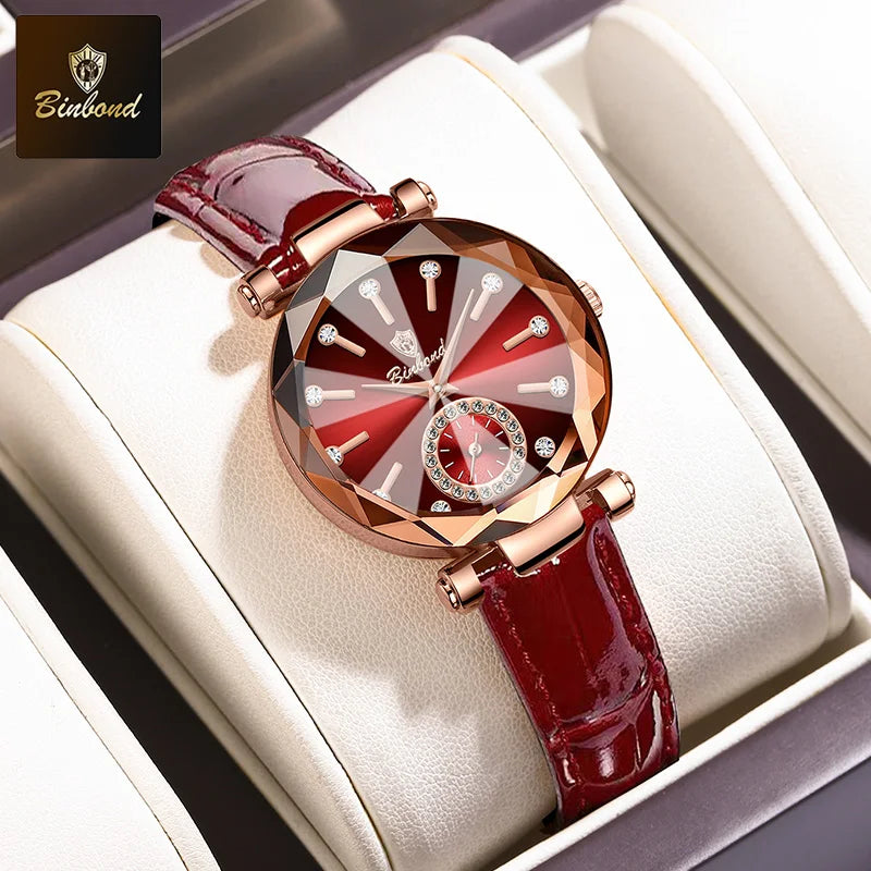 Relógio Feminino BINBOND Luxury Elegante à Prova d'Água Aço Inoxidável Quartzo