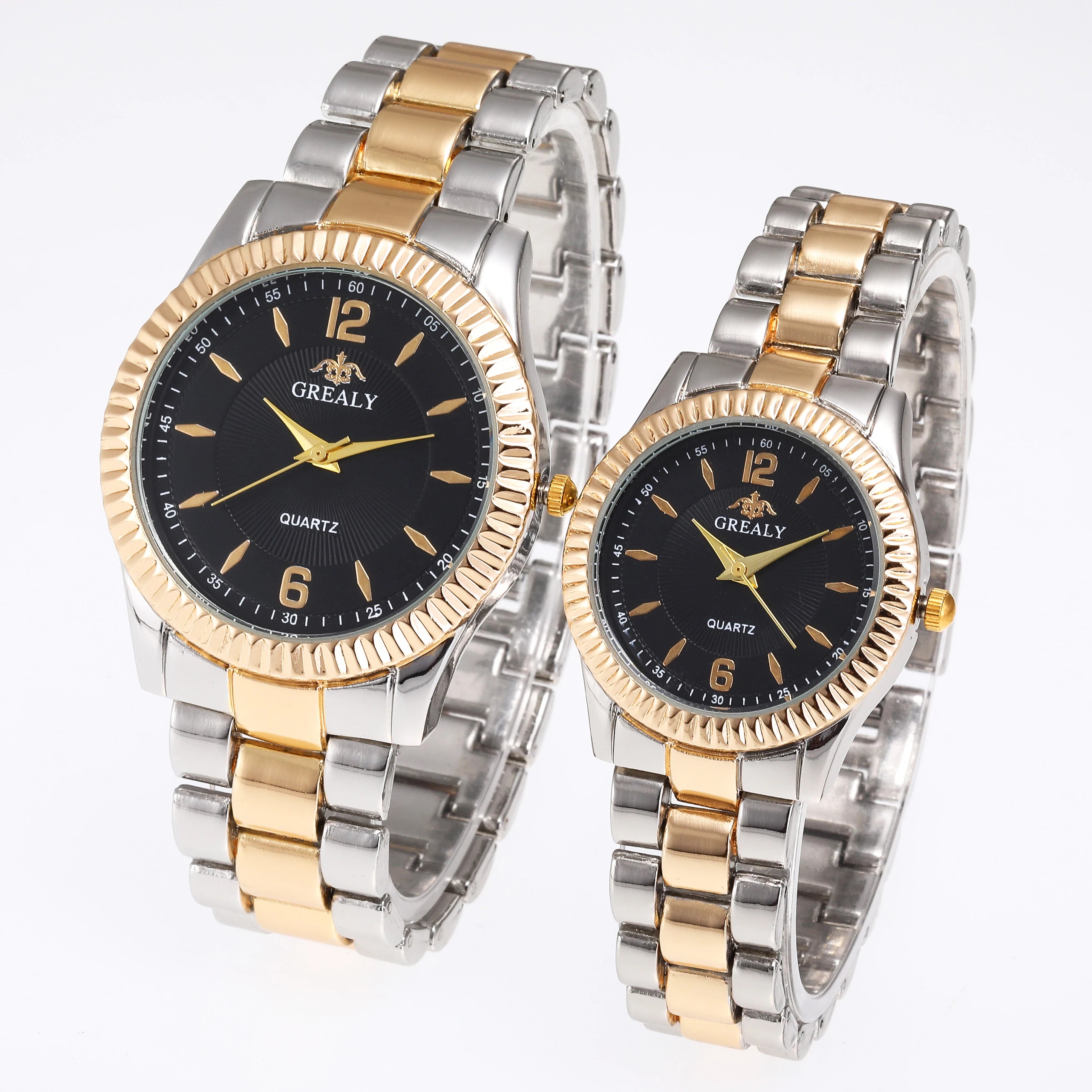 Relógio de Casal Aço Dourado Quartzo - Design Minimalista Elegante Unissex