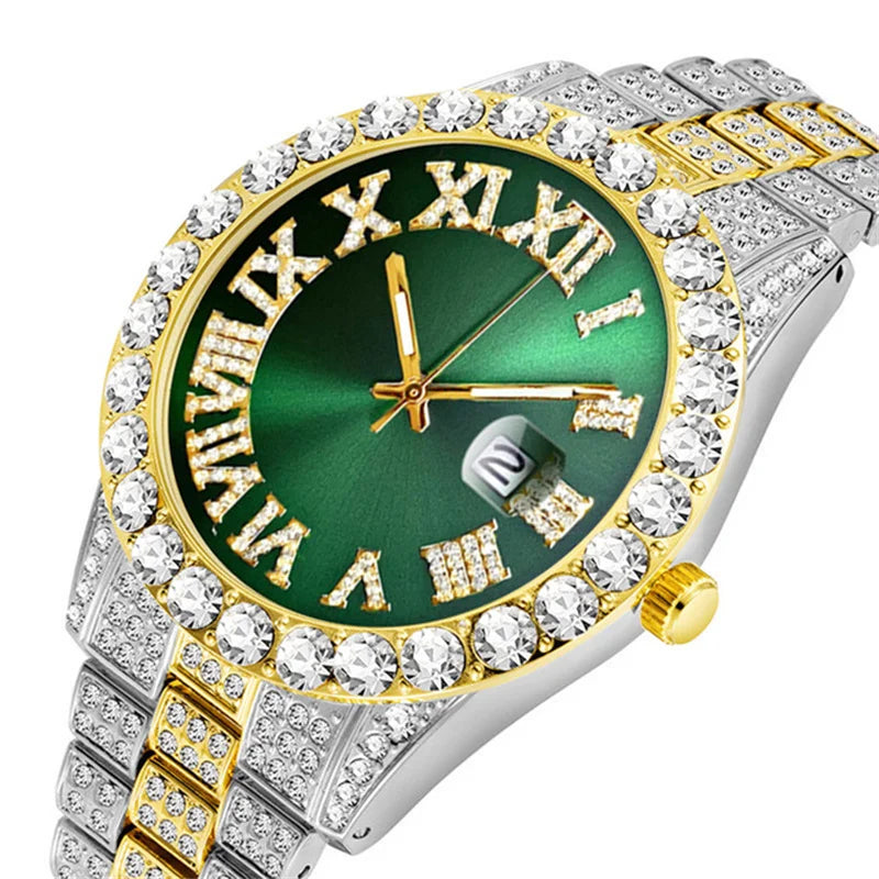 Relógio Masculino Iced Out Cravejado Diamantes Hip Hop Luxo