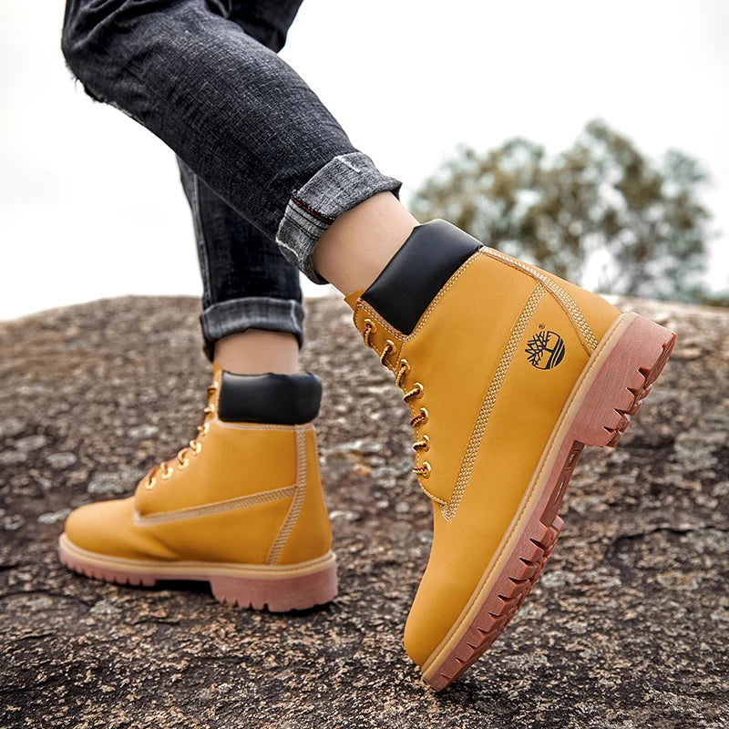 Bota Masculina Cano Alto Couro - Inverno Fashion Antiderrapante Outdoor Cadarço Ankle Boot