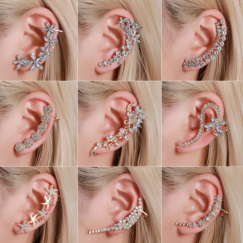 Brinco Ear Cuff Strass Cristal Criativo - Piercing Fake Wrap Feminino Tendência Moda